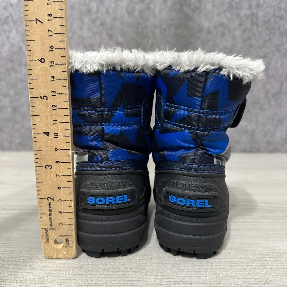 Sorel‎ Snow Commander Boots Kids Size 5 Blue Camo Faux Fur Winter Snow Boots